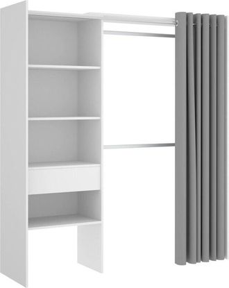 Dmora Guardaroba Wetterhorn, Struttura per cabina armadio con tenda, Mobile appendiabiti aperto, 160x50h205 cm, Rovere e Antracite, con imballo rinforzato
