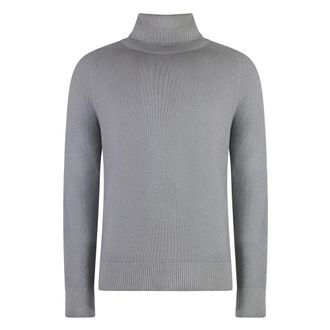 Malo Cashmere Knitwear, male, Gray, Size: 2XL Ribbed Cashmere Turtleneck Sweater