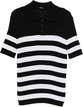 Balmain striped-pattern polo shirt - men - Cotton/Polyester - M - Black