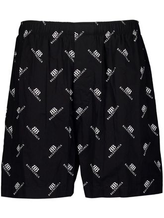 Balenciaga Katoenen-popeline shorts met logoprint - Zwart