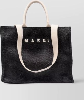 Marni logo-embroidered raffia tote bag