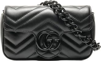 Gucci Borsa a spalla Chevron con catena 2015-2025 - Nero