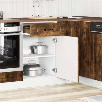 Berkfield Home Kitchen Base Cabinet Kalmar Smoked Oak Engineered Wood in Brown
