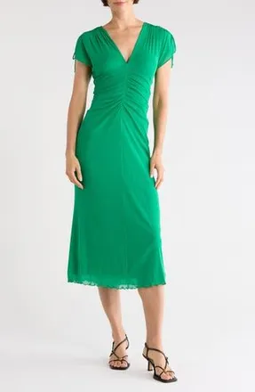Diane Von F&uuml;rstenberg Gathered Cap Sleeve Dress in Signature Green at Nordstrom Rack, Size Xx-Small
