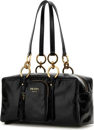 Prada Womens Black Leather Handbag Nero Vitello Borse A Mano Bag