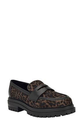 Calvin Klein Grantly Genuine Calf Hair Lug Sole Loafer in Leopard at Nordstrom, Size 5.5