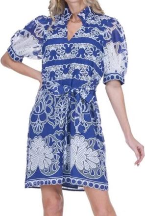 Jade Yoga Collar Chemise Dress In Navy Petal Lace