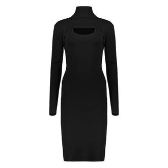 Yves Salomon Minimalistische Midi Jurk - Dames - Kleedjes - Zwart - S - Leer - Kleedjes