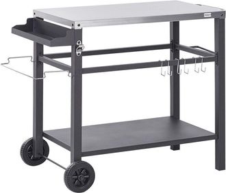 Beliani Carrello portavivande da giardino Carrello da cucina con ruote in acciaio inox Top nero Spiazzi