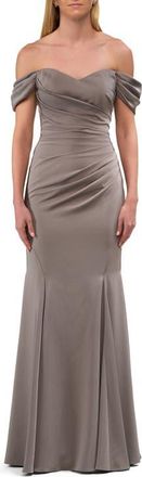 La Femme Chic Off the Shoulder Gown with Side Pleating in Pewter at Nordstrom, Size 16