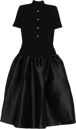 Self Portrait Black Knit Taffeta Midi Dress