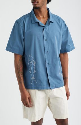 Service Works Mackerel Cotton Twill Camp Shirt in Slate at Nordstrom, Size Xx-Large
