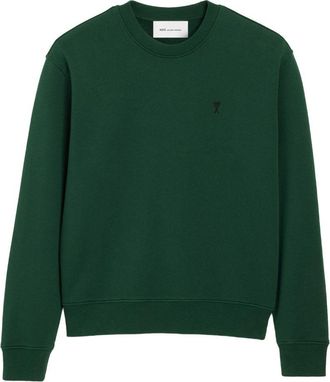 Ami Deep Green Sweater with Classic Crew Neckline