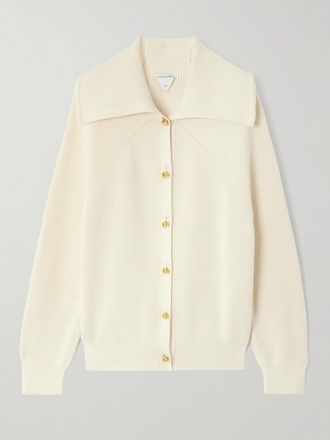 Bottega Veneta Cardigan In Cotone A Coste - Crema