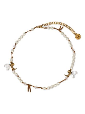 Etro pearl bee-embellished necklace - women - Brass/Lamb Skin/Resin - One Size - Gold