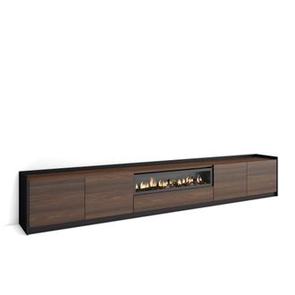 Skraut Home Skraut Home - Mueble Tv, Televisi&oacute;n, 310x37x50cm, Para Tv Hasta 80, Chimenea El&eacute;ctrica, Roble Oscuro Y Negro