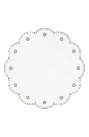 Vietri Tessuti Set of 4 Round White Linen Placemats with Grey Dot Embroidery in Natural at Nordstrom