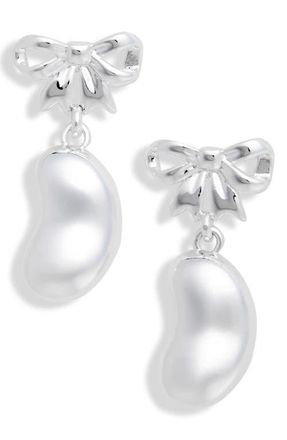 Sandy Liang Bow Fava Drop Earrings in Silver at Nordstrom