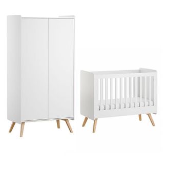 Vox Lit B&eacute;b&eacute; 60x120 Et Armoire 2 Portes Vox Vintage Blanc Et Bois