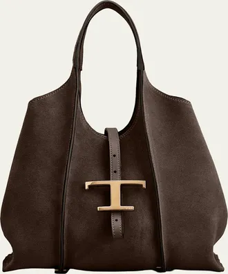 Tod's T Timeless Suede Shopping Tote Bag