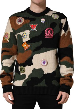 Dolce & Gabbana Mens Camouflage Intarsia-Knit Sweater Multicolor Nylon Viscose Cashmere Clothing