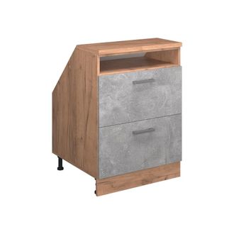 Vicco Armario De Cocina Para Techo Inclinado R-line, Hormig&oacute;n, 60 Cm Con 2 Cajones, Carcasa 60 Cm De Profundidad, Vicco
