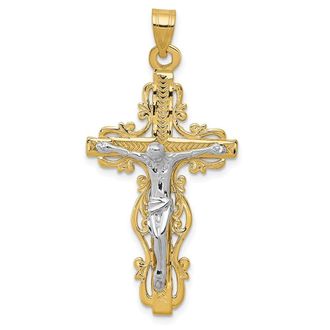 Diamond2Deal 10k Two-tone Diamond-cut Crucifix Pendant