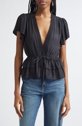 Ramy Brook Emberly Peplum Shirt in Black at Nordstrom, Size Xx-Small
