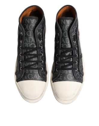 Dolce & Gabbana Womens Black White Canvas Logo Mid Top Sneakers Shoes And Gray
