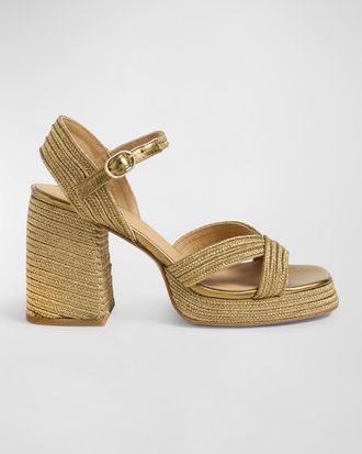 Castaner Valle Metallic Woven Block-Heel Sandals