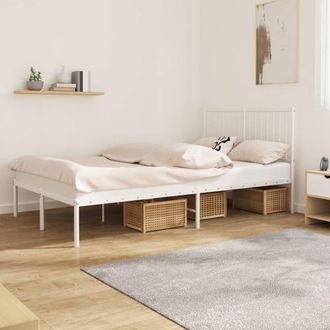 Berkfield Home Metal Bed Frame with Headboard White 120x190 cm Small Double