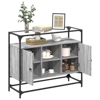 Berkfield Home Sideboard with Glass Top Grey Sonoma 98x35x81 cm Engineered Wood | Size: 98 x 35 x 81 cm