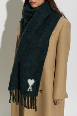 Ami Wool Scarf With Logo, Unisex, Black
