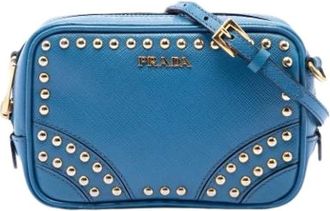 Prada Pre-owned Saffiano Crossbody Bag met Studs - Dames - Vintage Schoudertas - Blauw - ONE Size - Leer - Vintage