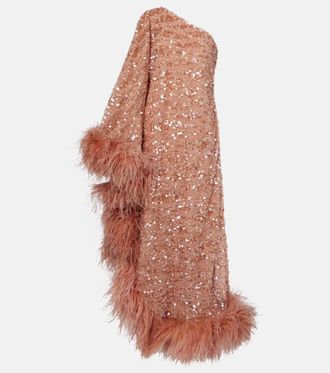 Taller Marmo Ubud feather-trimmed sequined gown
