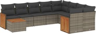 vidaXL Set De Sof&aacute;s De Jard&iacute;n 10 Pzas Con Cojines Rat&aacute;n Sint&eacute;tico Gris Vidaxl