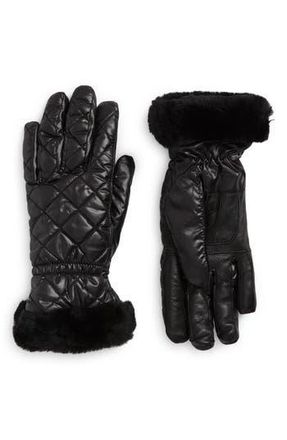 UGG All Weather Genuine Shearling Trim Quilted Gloves in Black at Nordstrom Rack, Size Large/x-Large