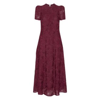 Rotate Flower Mesh Flared Dress - Dames - Maxi kleedjes - Rood - 2XS - Polyester - Kleedjes