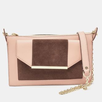 DKNY Dkny Pink/brown Leather And Suede Bryant Park Saffia Chain Bag