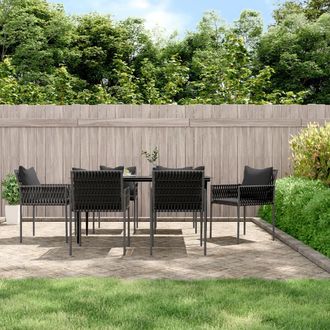 vidaXL Juego Comedor Jard&iacute;n 7 Piezas Y Cojines Rat&aacute;n Sint&eacute;tico Y Acero Vidaxl