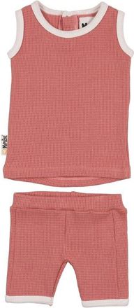 Maniere Waffle Knit Cotton Tank & Shorts Set in Salmon at Nordstrom, Size 2T