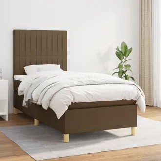 vidaXL Vidaxl - Cama Box Spring Con Colch&oacute;n Tela Marr&oacute;n Oscuro 90x200 Cm