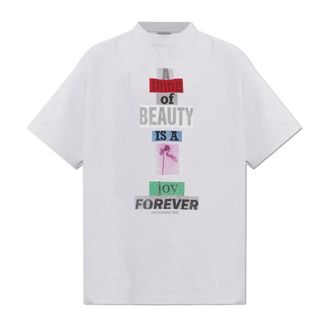 Balenciaga Bedrukte T-shirt - Heren - Tops - Wit - Maat: L Katoen