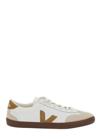 Veja Volley White Low Top Sneakers With Contrasting Heel With Logo Lettering And Logo Patch On The Side In Leather Unisex