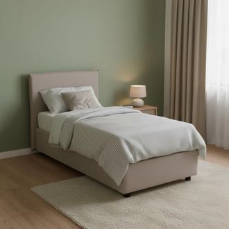 Dmora Talamo Italia Letto Singolo Chiaraluna, Letto Contenitore Con Rivestimento In Tessuto, 100% Made In Italy, Apertura Frontale, Con Materasso Cm 90x190 