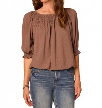 Democracy Elbow Blouson Bubble Hem Top In Oyster Mushroom