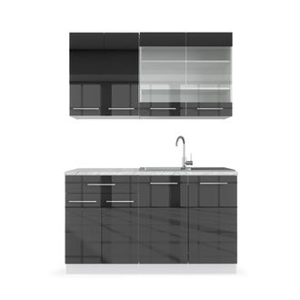 Vicco Cocina Para Solteros Fame-line, Antracita Brillo Intenso/blanco, 140 Cm, Et M&aacute;rmol