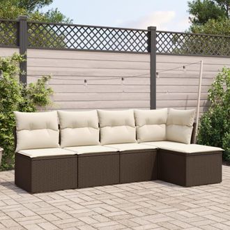vidaXL Set Comedor De Jard&iacute;n 5 Piezas Y Cojines Rat&aacute;n Sint&eacute;tico Marr&oacute;n Vidaxl