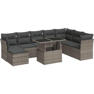 vidaXL Set De Sof&aacute;s De Jard&iacute;n Con Cojines 9 Pzas Rat&aacute;n Sint&eacute;tico Gris Vidaxl