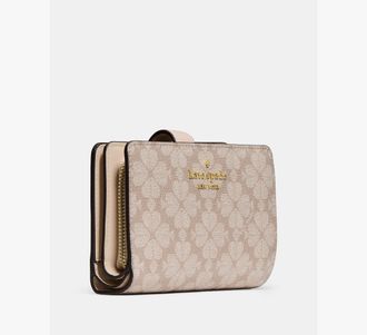 Kate Spade New York Womens Spade Flower Medium Bifold Wallet in Beige | Pvc